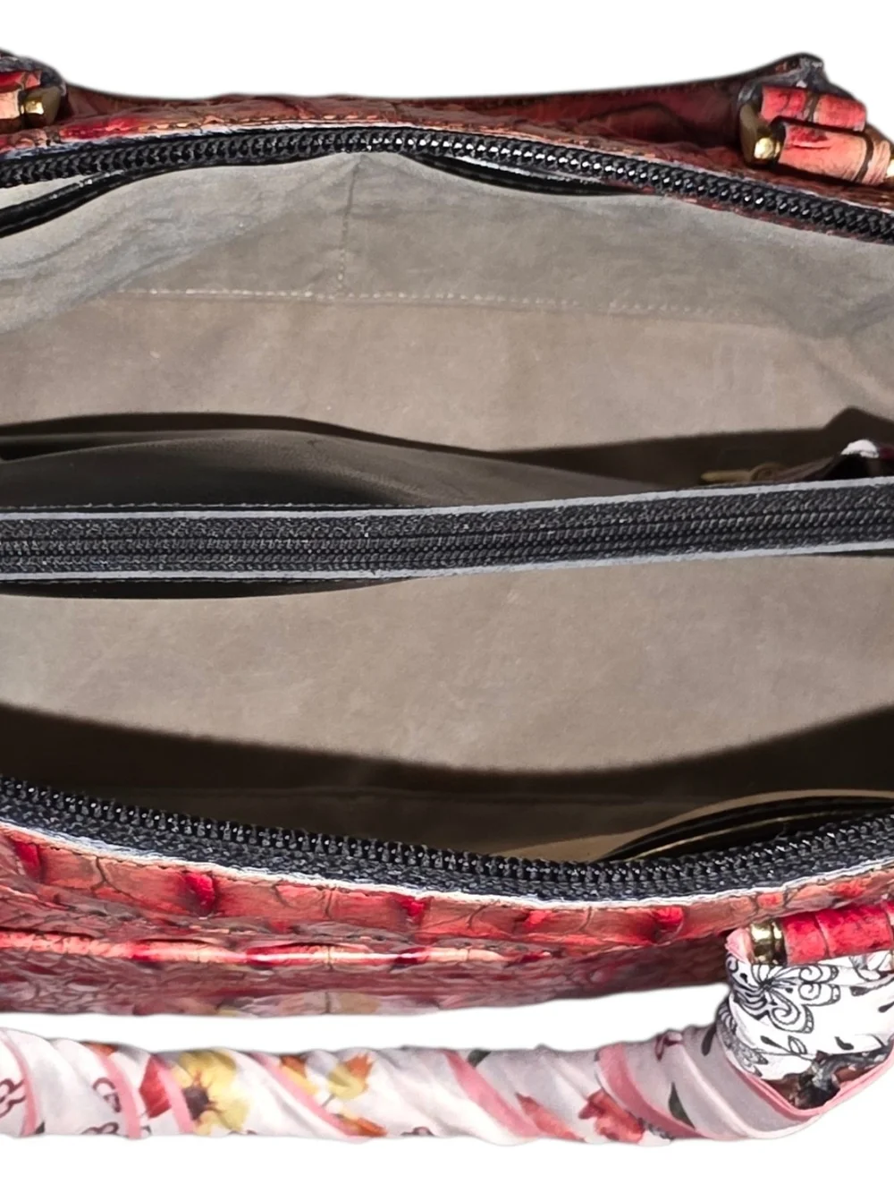 Brahmin Red Crocodile-Embossed Leather Satchel/Crossbody Bag - GUC